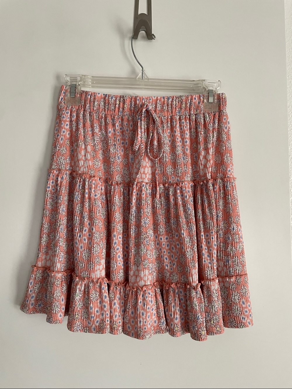Caution to the Wind: Peach Blue Floral Shirt Mini Skirt Pleated Tiered NWOT